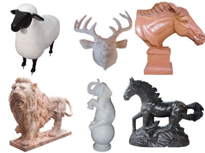 Marble animal carvings