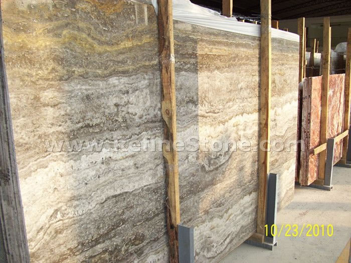 silver grey travertine marble slab