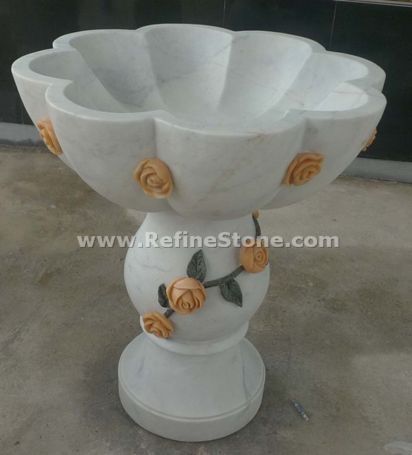 White marble flowerpot with rose
