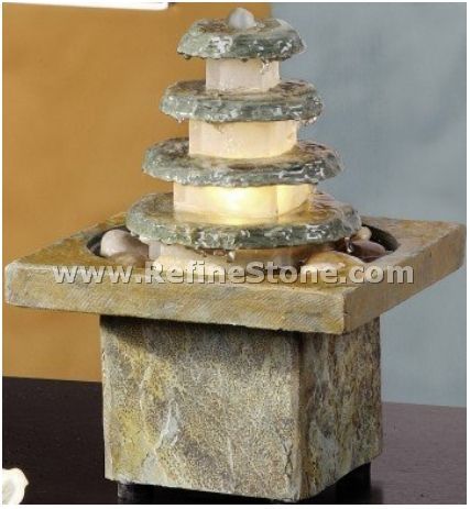 NEW-Square Pyramid Tiered Slate Tabletop Water Fountain Decor Feature