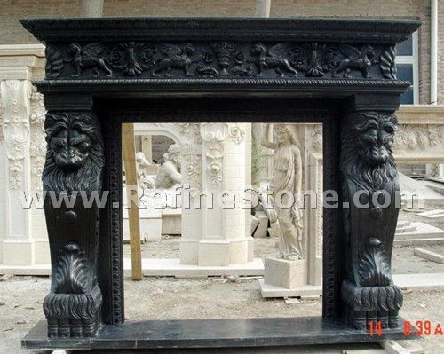 Black marble fireplace polished surface