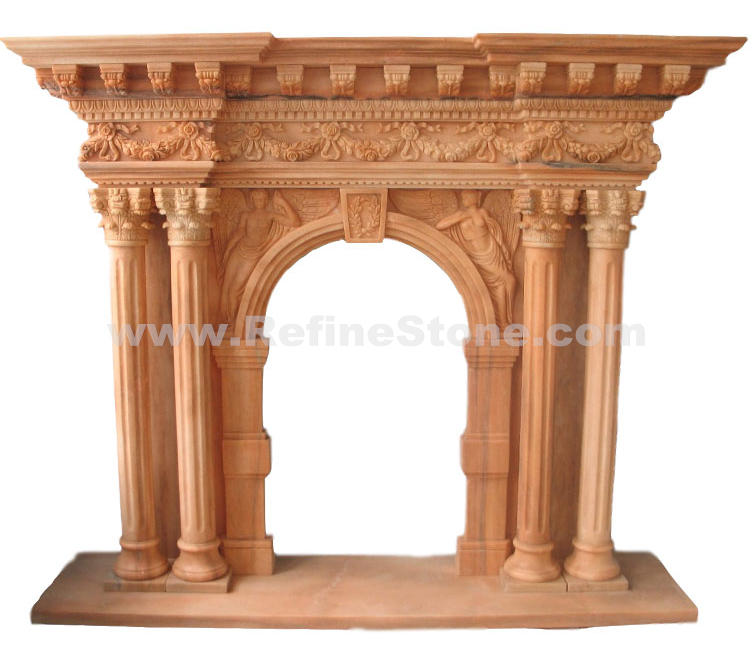 Sunset Red Marble Wall Fireplace