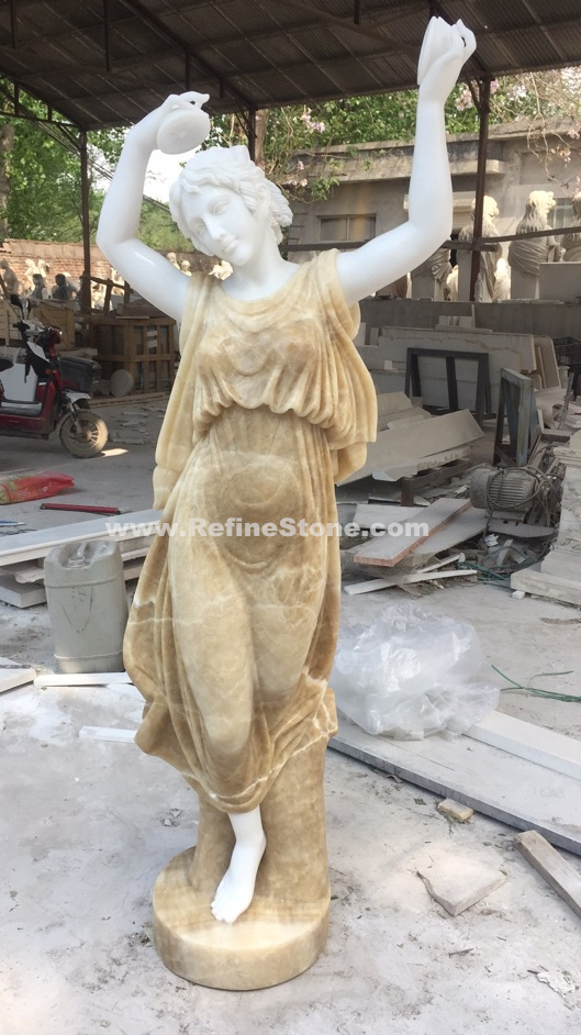 Beige Onyx Marble Woman Stone Statue