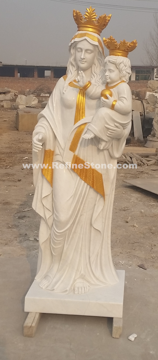 Mary and Jesus Marble Statue