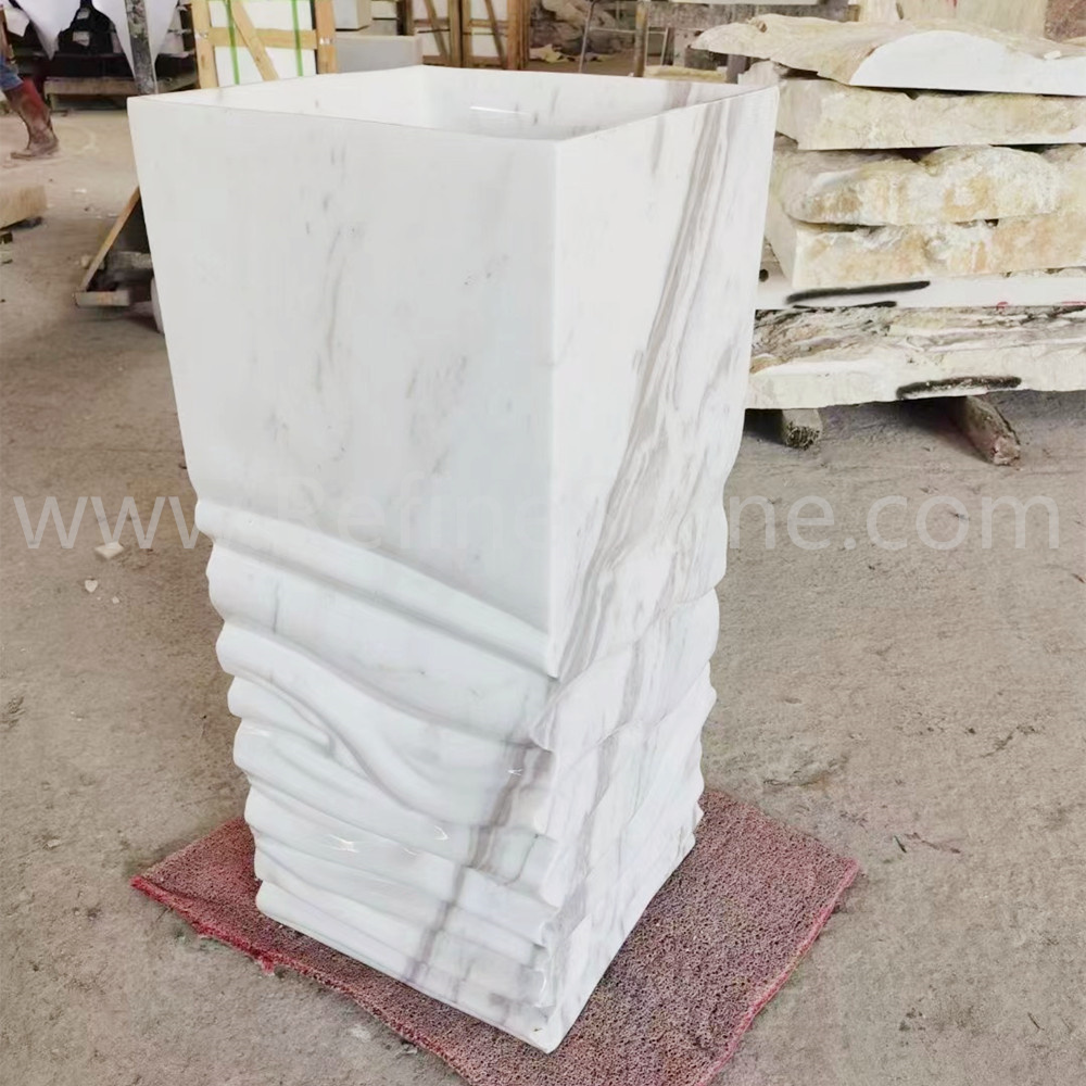 Volakas white marble pedestal sink